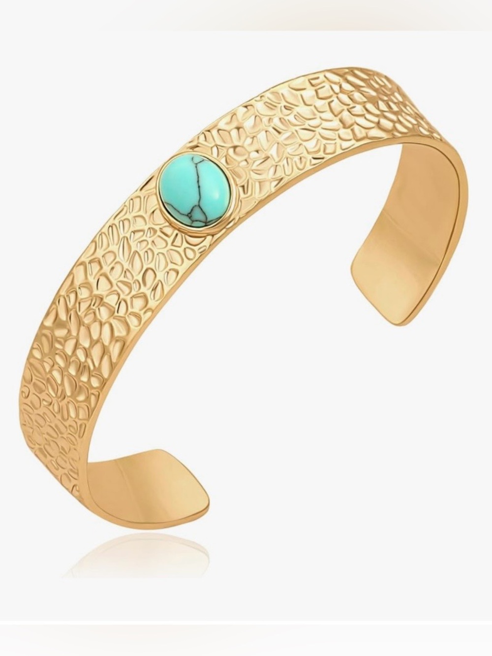 RETAIL 💰360 18K GOLD PLATED Hammered Textured Open Cuff Turquoise Bangle